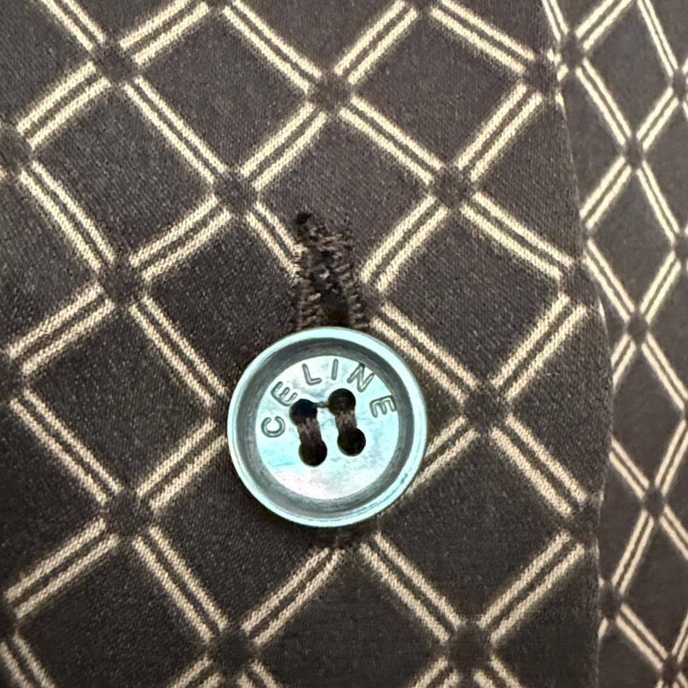 Vintage Celine Silk Tan Brown Patterned Button Down Shirt, Size 42 , US 10 - Picture 4 of 16